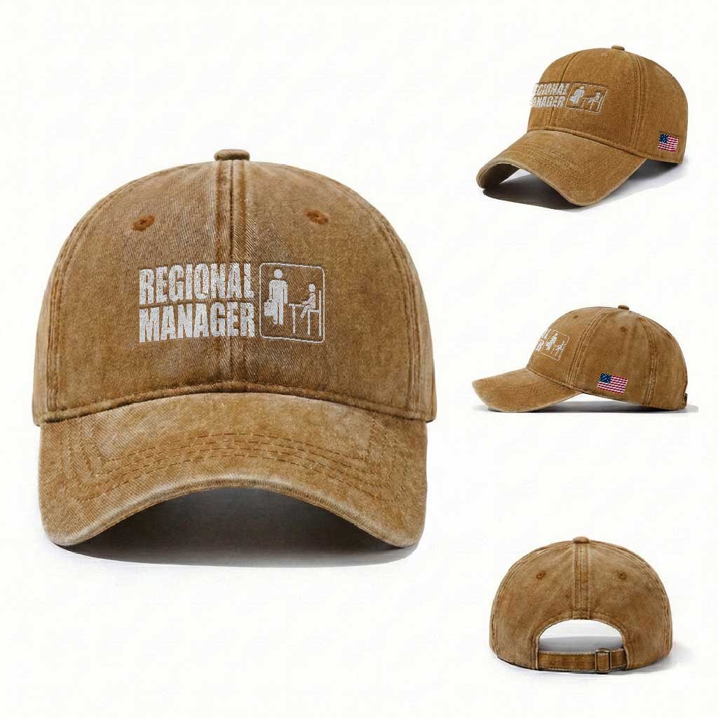 Regional Manager Washed Cotton Baseball Cap Funny Dad Baby Matching TS11 Washed Cap Universal Fit Yellow Ochre Print Your Wear