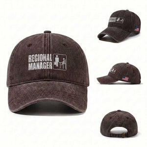 Regional Manager Washed Cotton Baseball Cap Funny Dad Baby Matching TS11 Washed Cap Universal Fit Dark Brown Print Your Wear