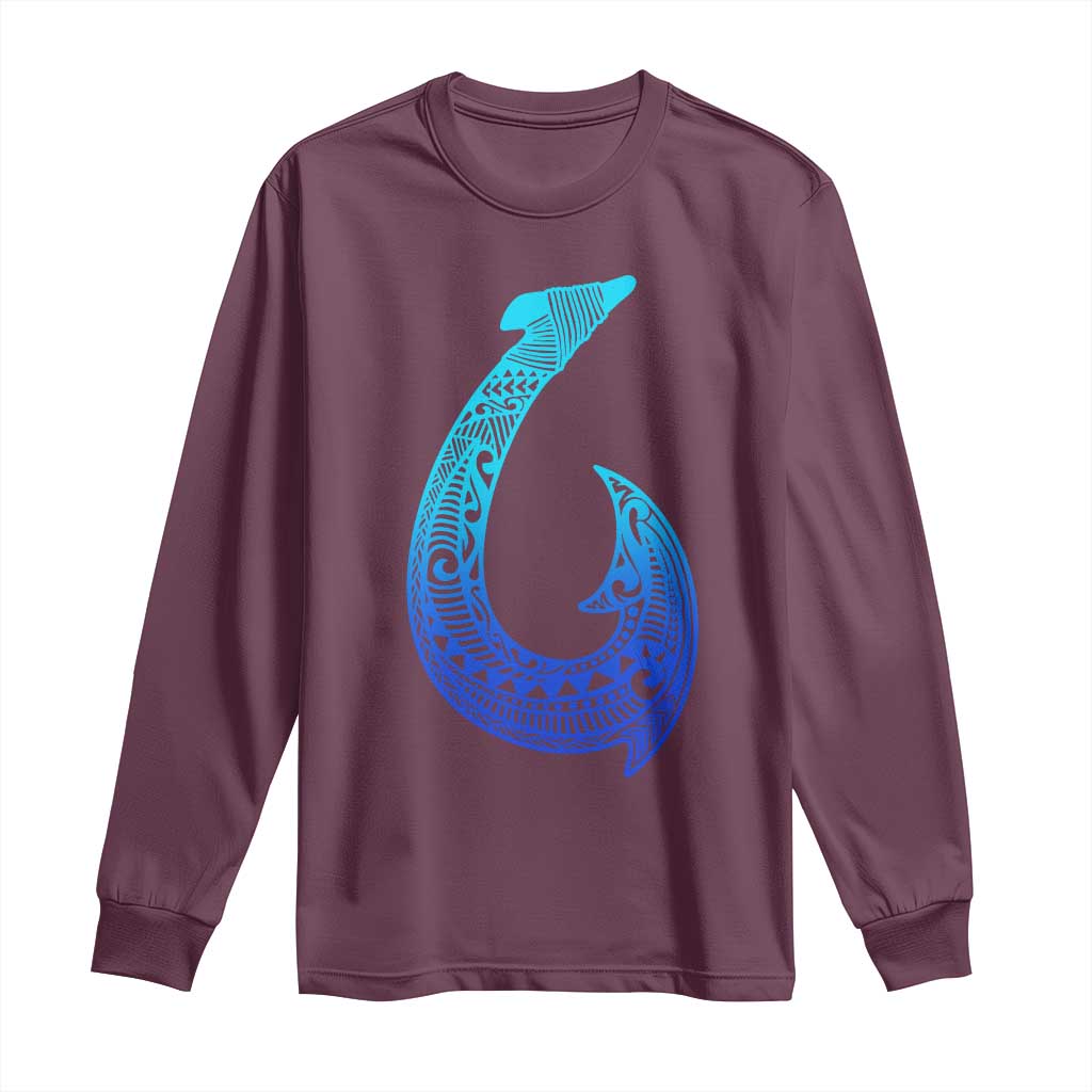 Tribal Makau Hawaiian Fish Hook Pacific Islander Hawaiian Long Sleeve Shirt TS11 Maroon Print Your Wear