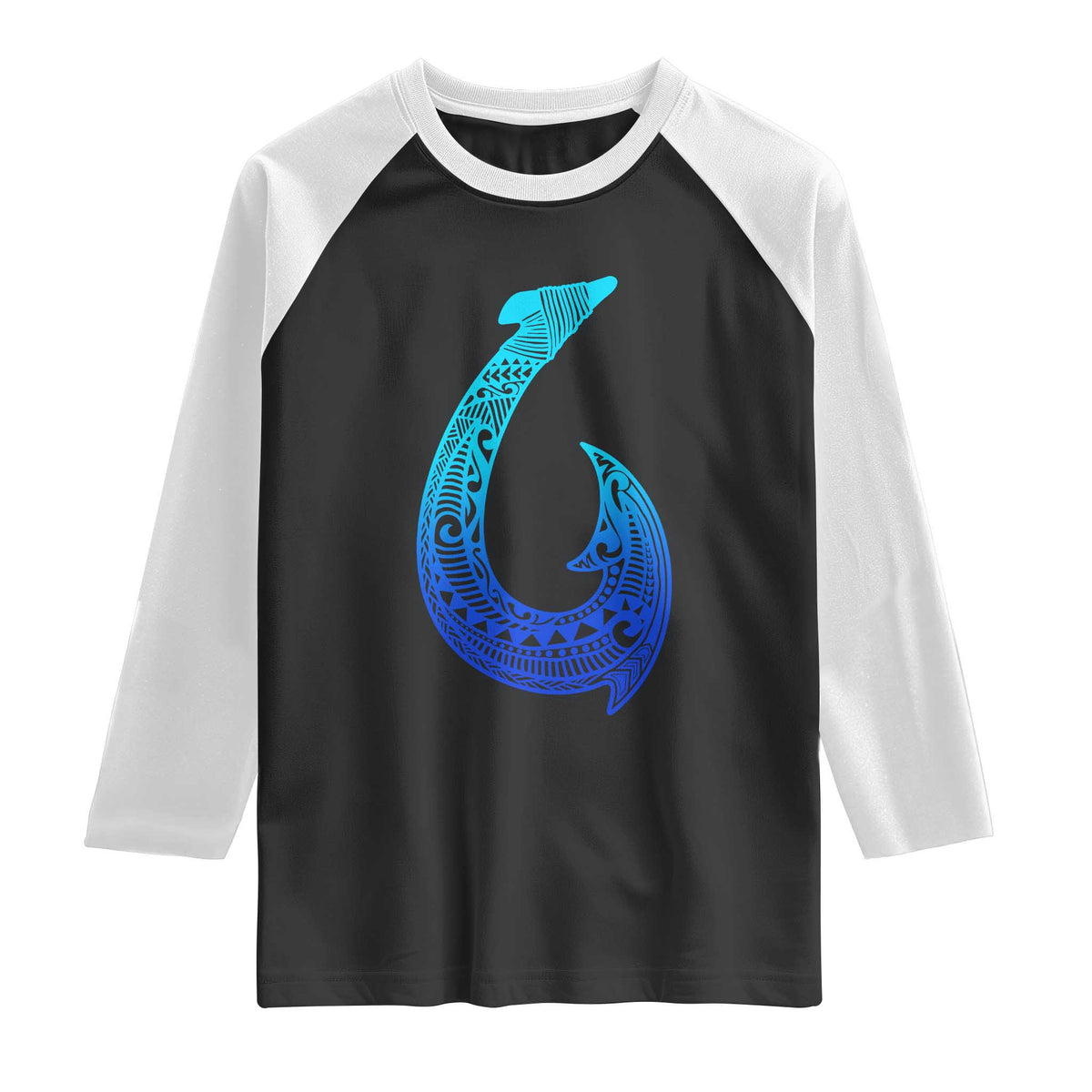 Tribal Makau Hawaiian Fish Hook Pacific Islander Hawaiian Raglan Shirt TS11 Black White Print Your Wear