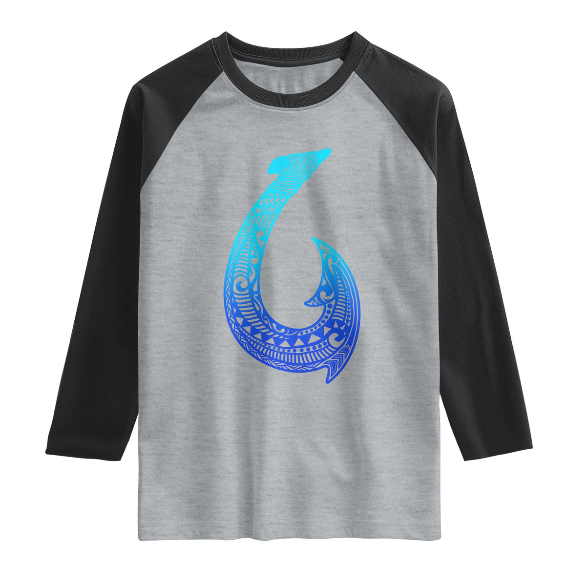 Tribal Makau Hawaiian Fish Hook Pacific Islander Hawaiian Raglan Shirt TS11 Heather Gray Black Print Your Wear