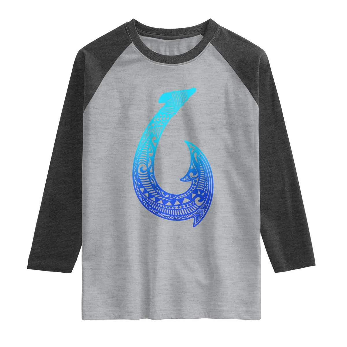 Tribal Makau Hawaiian Fish Hook Pacific Islander Hawaiian Raglan Shirt TS11 Heather Gray Heather Charcoal Print Your Wear