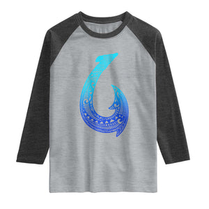 Tribal Makau Hawaiian Fish Hook Pacific Islander Hawaiian Raglan Shirt TS11 Heather Gray Heather Charcoal Print Your Wear
