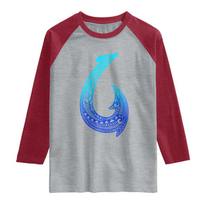 Tribal Makau Hawaiian Fish Hook Pacific Islander Hawaiian Raglan Shirt TS11 Heather Gray Heather Red Print Your Wear
