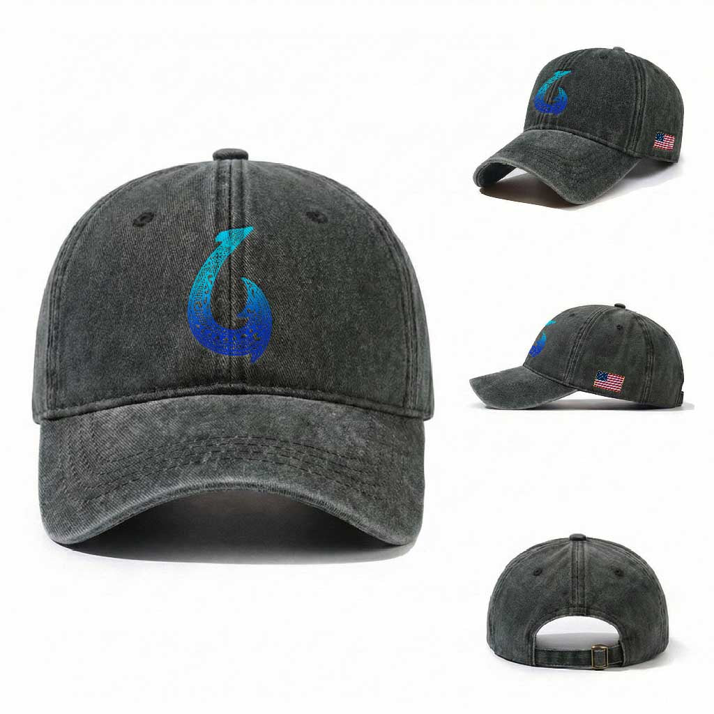 Tribal Makau Hawaiian Fish Hook Pacific Islander Hawaiian Washed Cotton Baseball Cap TS11 Washed Cap Universal Fit Dark Green Print Your Wear