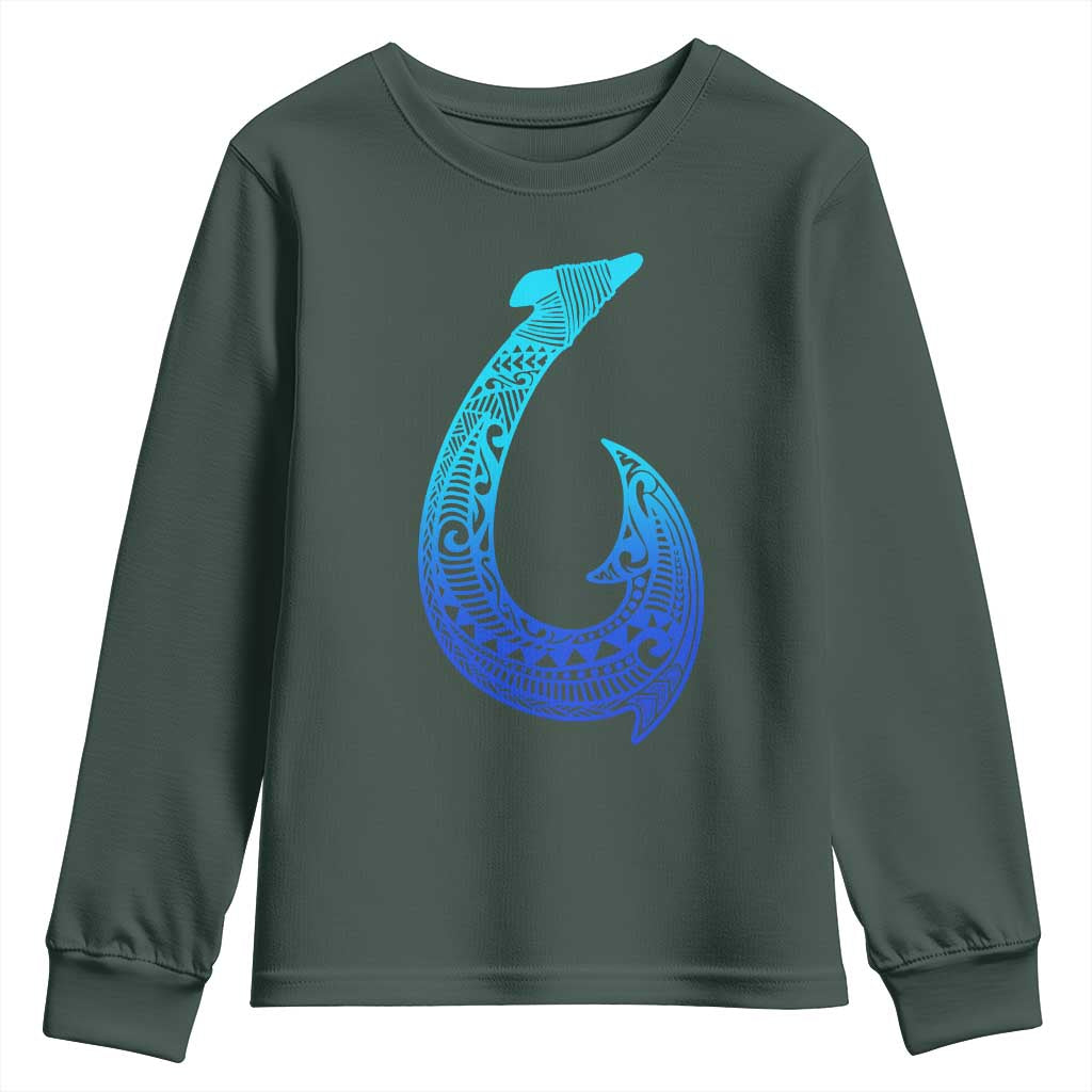 Tribal Makau Hawaiian Fish Hook Pacific Islander Hawaiian Youth Sweatshirt TS11 Dark Forest Green Print Your Wear