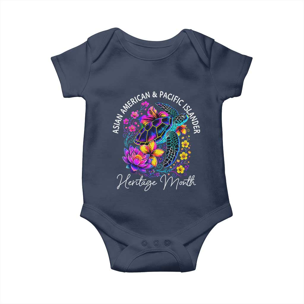 AAPI Asian American and Pacific Islander Heritage Month Baby Onesie Floral Sea Turtle TS11 Navy Print Your Wear