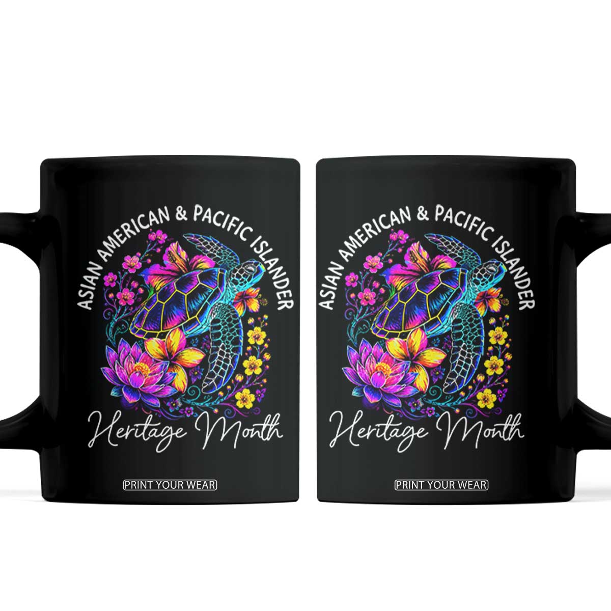 AAPI Asian American and Pacific Islander Heritage Month Coffee Mug Floral Sea Turtle TS11 Black Print Your Wear