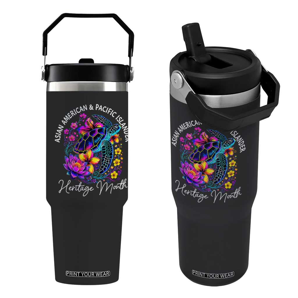 AAPI Asian American and Pacific Islander Heritage Month Flip Straw Tumbler Floral Sea Turtle TS11 One Size: 30 oz Black Print Your Wear