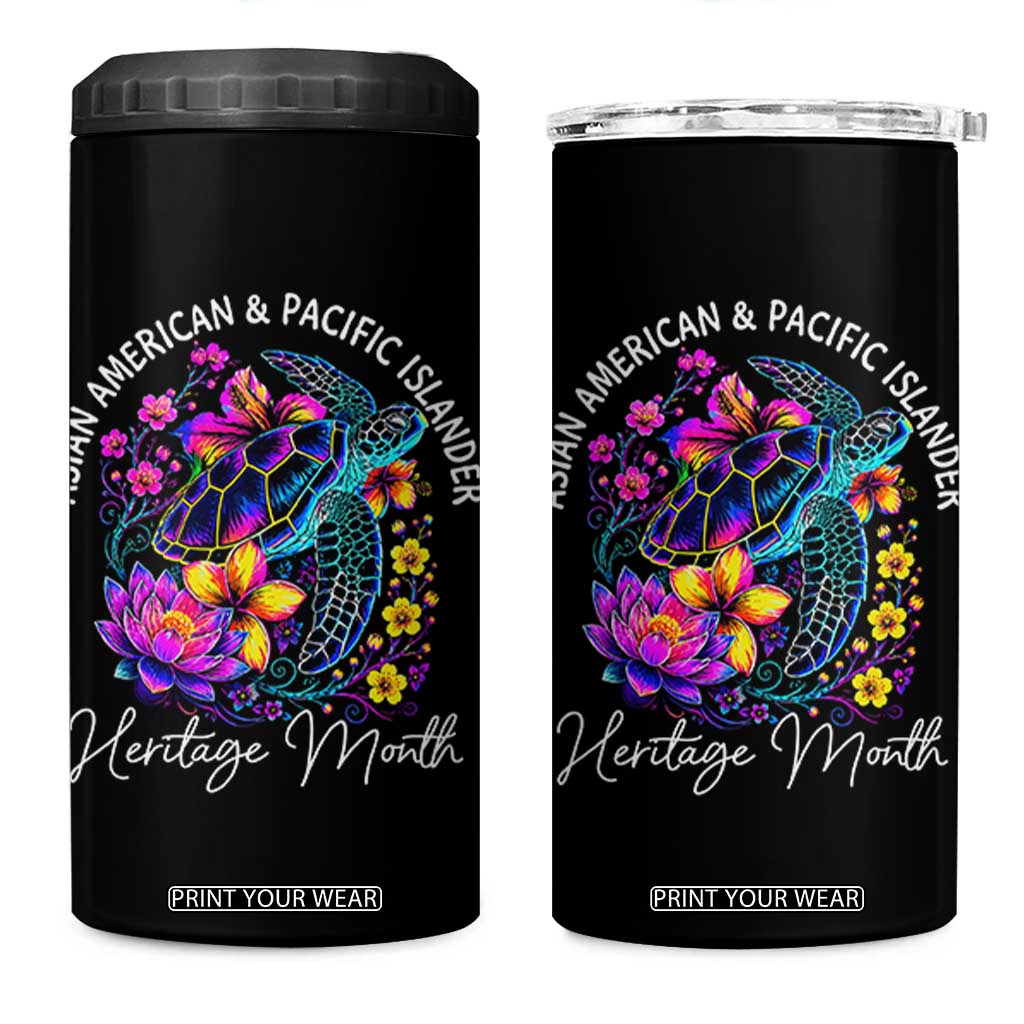 AAPI Asian American and Pacific Islander Heritage Month 4 in 1 Can Cooler Tumbler Floral Sea Turtle TS11 One Size: 16 oz Black Print Your Wear