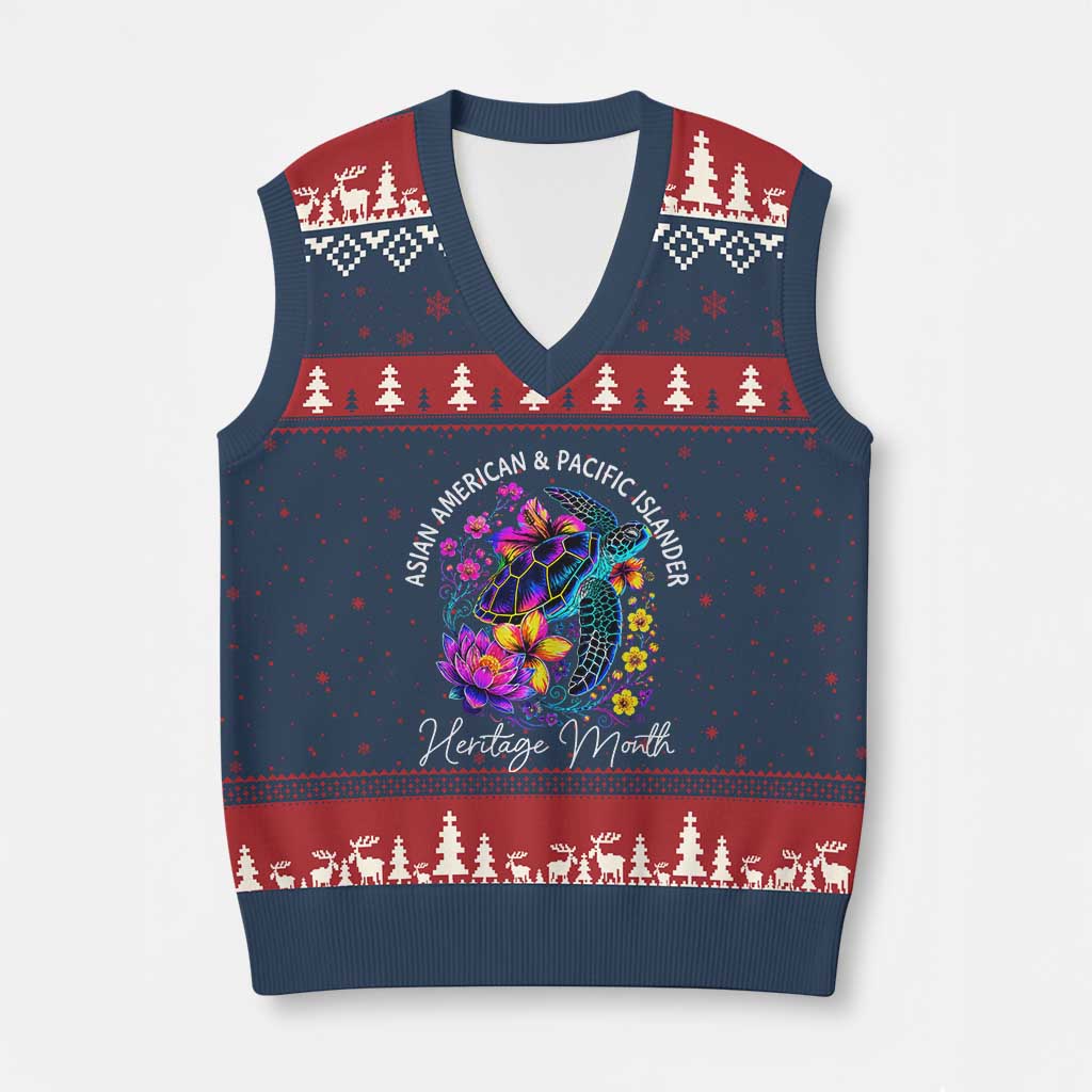 AAPI Asian American and Pacific Islander Heritage Month V-Neck Knit Sweater Vest Floral Sea Turtle TS11 Navy Red Print Your Wear