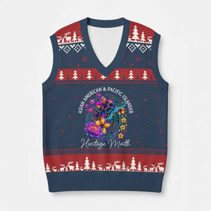 AAPI Asian American and Pacific Islander Heritage Month V-Neck Knit Sweater Vest Floral Sea Turtle TS11 Navy Red Print Your Wear