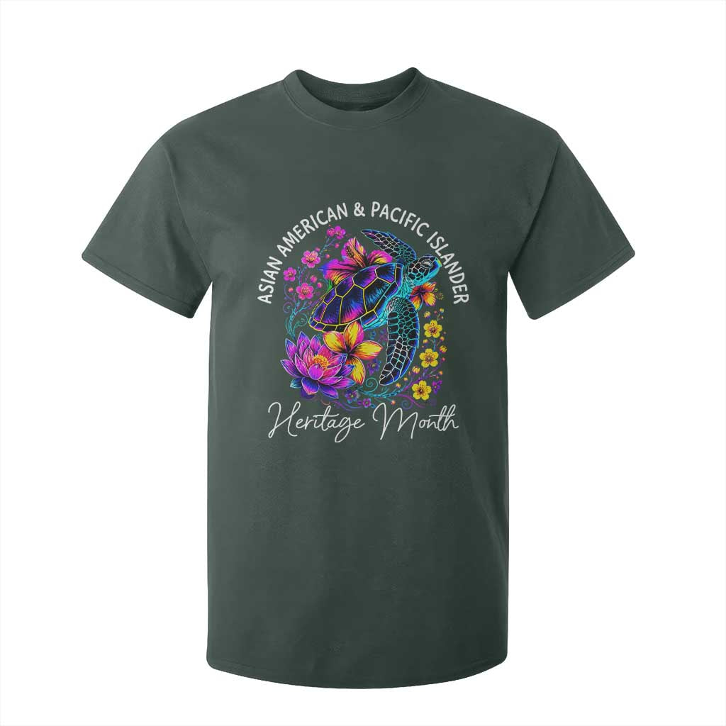 AAPI Asian American and Pacific Islander Heritage Month T Shirt For Kid Floral Sea Turtle TS11 Dark Forest Green Print Your Wear