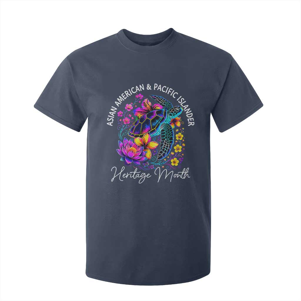 AAPI Asian American and Pacific Islander Heritage Month T Shirt For Kid Floral Sea Turtle TS11 Navy Print Your Wear