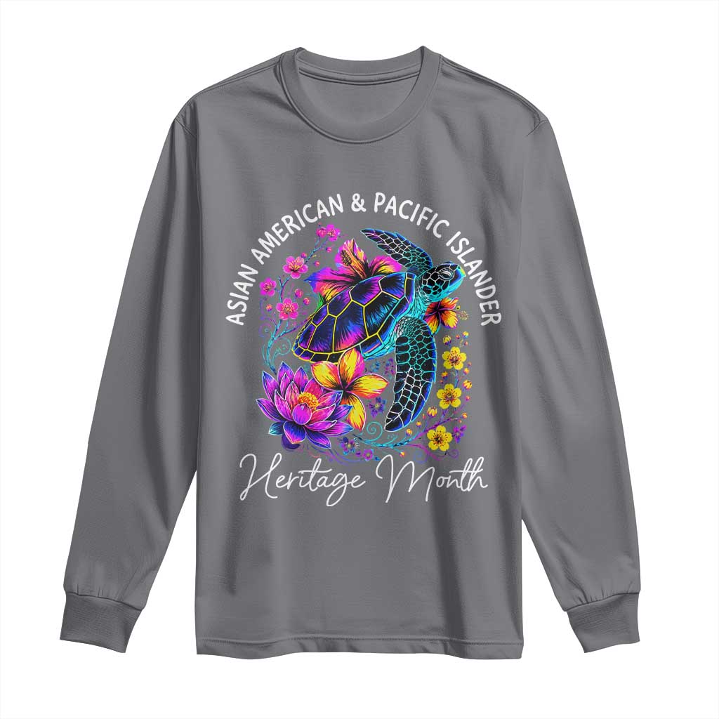 AAPI Asian American and Pacific Islander Heritage Month Long Sleeve Shirt Floral Sea Turtle TS11 Charcoal Print Your Wear