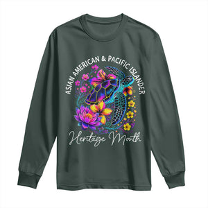 AAPI Asian American and Pacific Islander Heritage Month Long Sleeve Shirt Floral Sea Turtle TS11 Dark Forest Green Print Your Wear