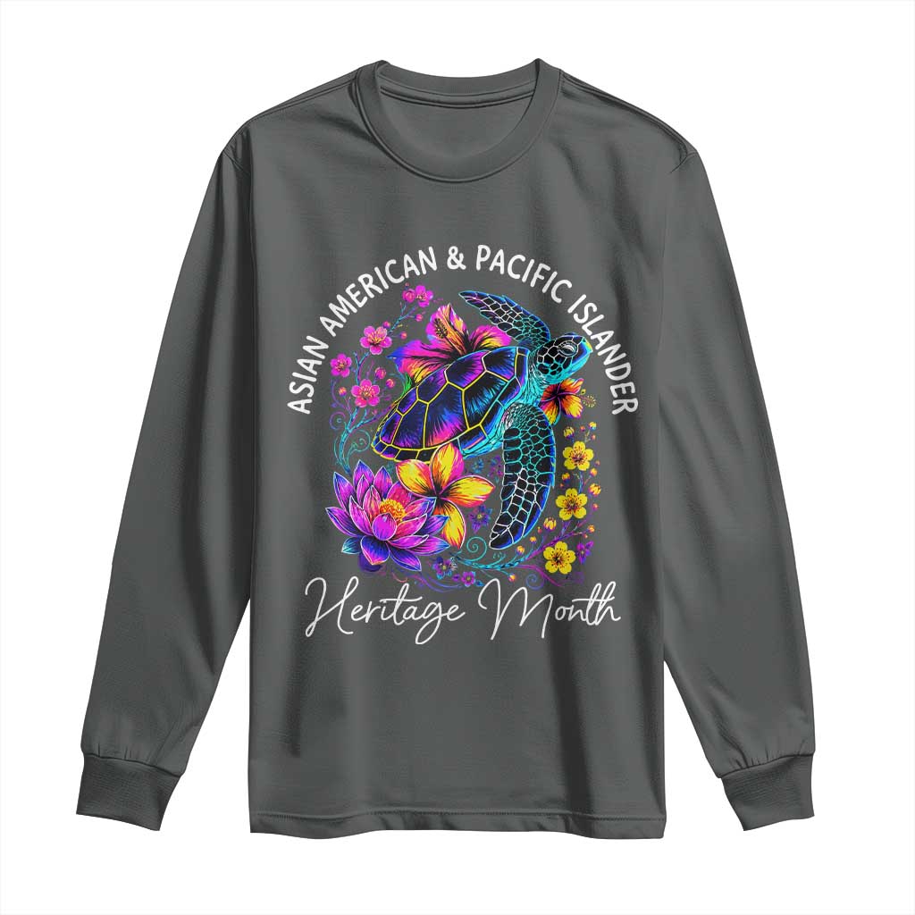 AAPI Asian American and Pacific Islander Heritage Month Long Sleeve Shirt Floral Sea Turtle TS11 Dark Heather Print Your Wear