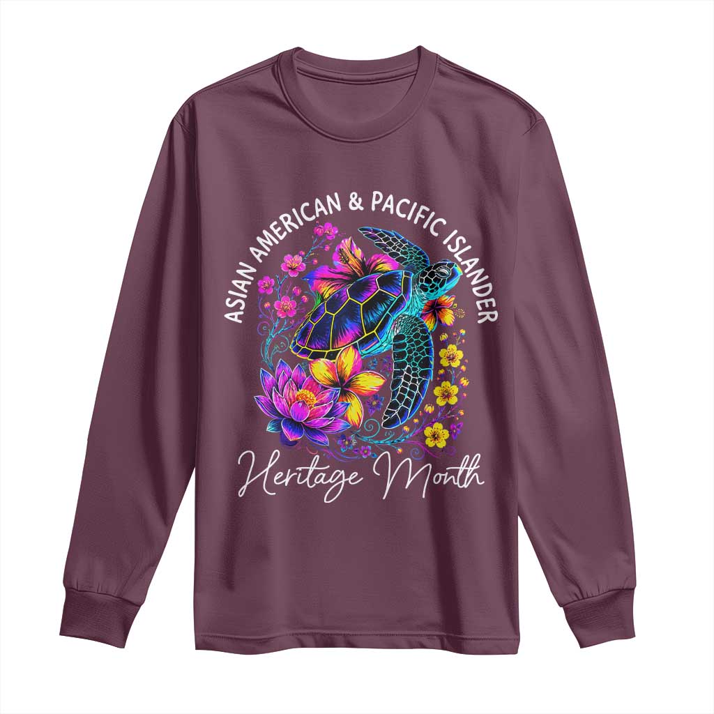 AAPI Asian American and Pacific Islander Heritage Month Long Sleeve Shirt Floral Sea Turtle TS11 Maroon Print Your Wear