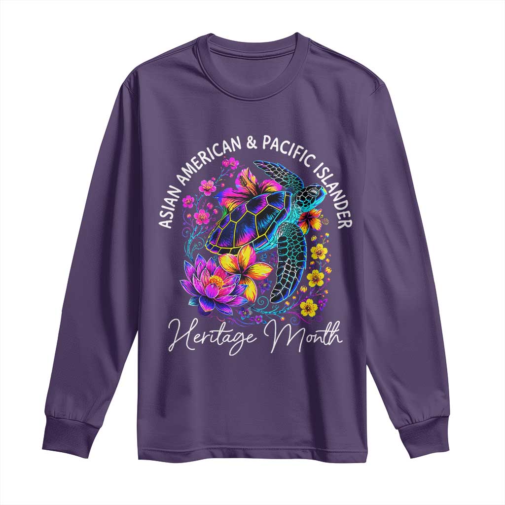 AAPI Asian American and Pacific Islander Heritage Month Long Sleeve Shirt Floral Sea Turtle TS11 Purple Print Your Wear