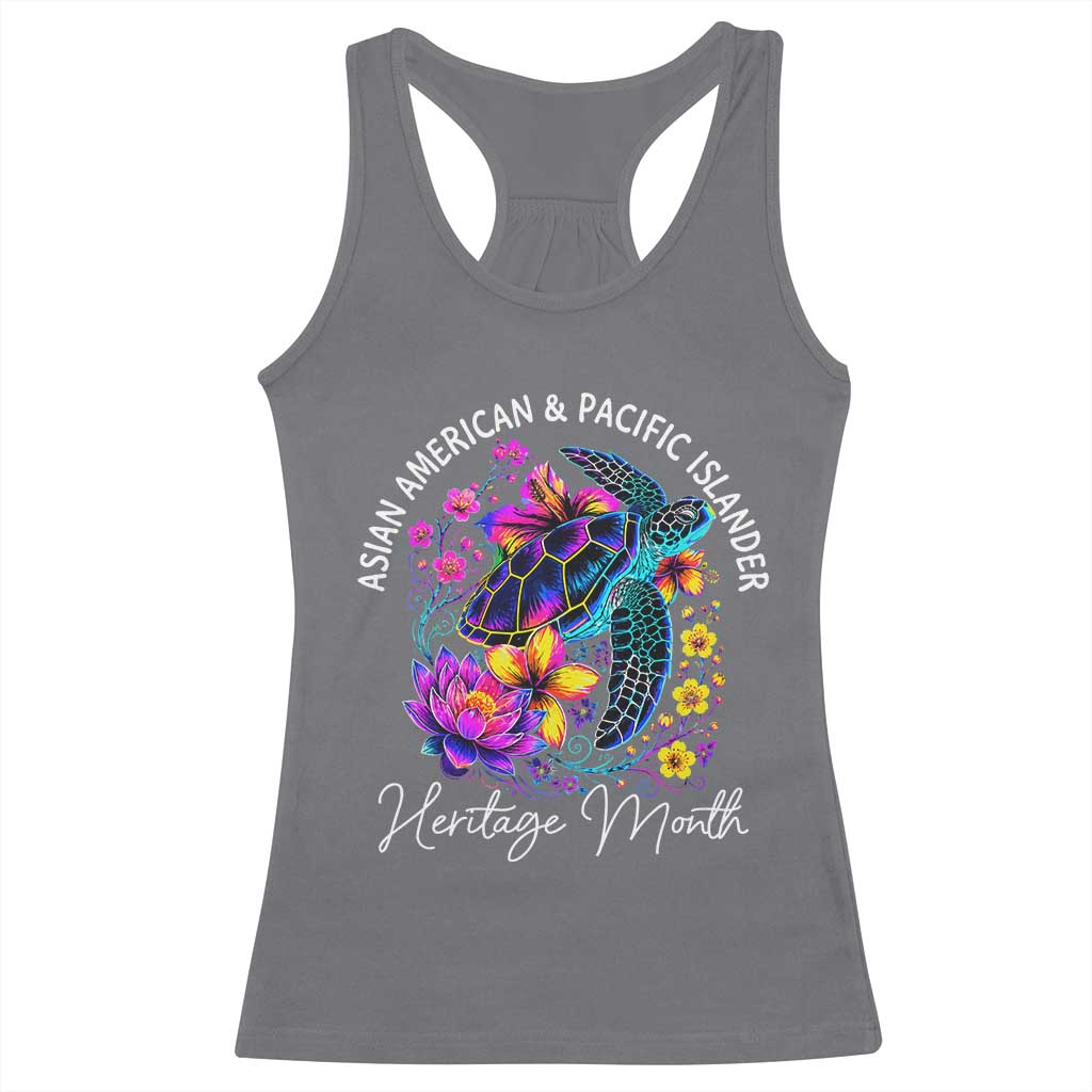AAPI Asian American and Pacific Islander Heritage Month Racerback Tank Top Floral Sea Turtle TS11 Charcoal Print Your Wear