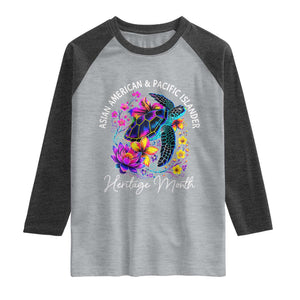 AAPI Asian American and Pacific Islander Heritage Month Raglan Shirt Floral Sea Turtle TS11 Heather Gray Heather Charcoal Print Your Wear