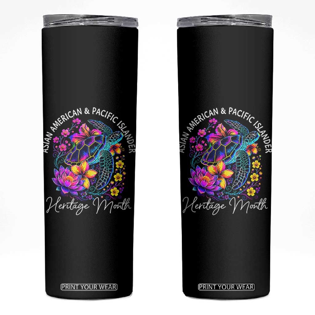 AAPI Asian American and Pacific Islander Heritage Month Skinny Tumbler Floral Sea Turtle TS11 Black Print Your Wear