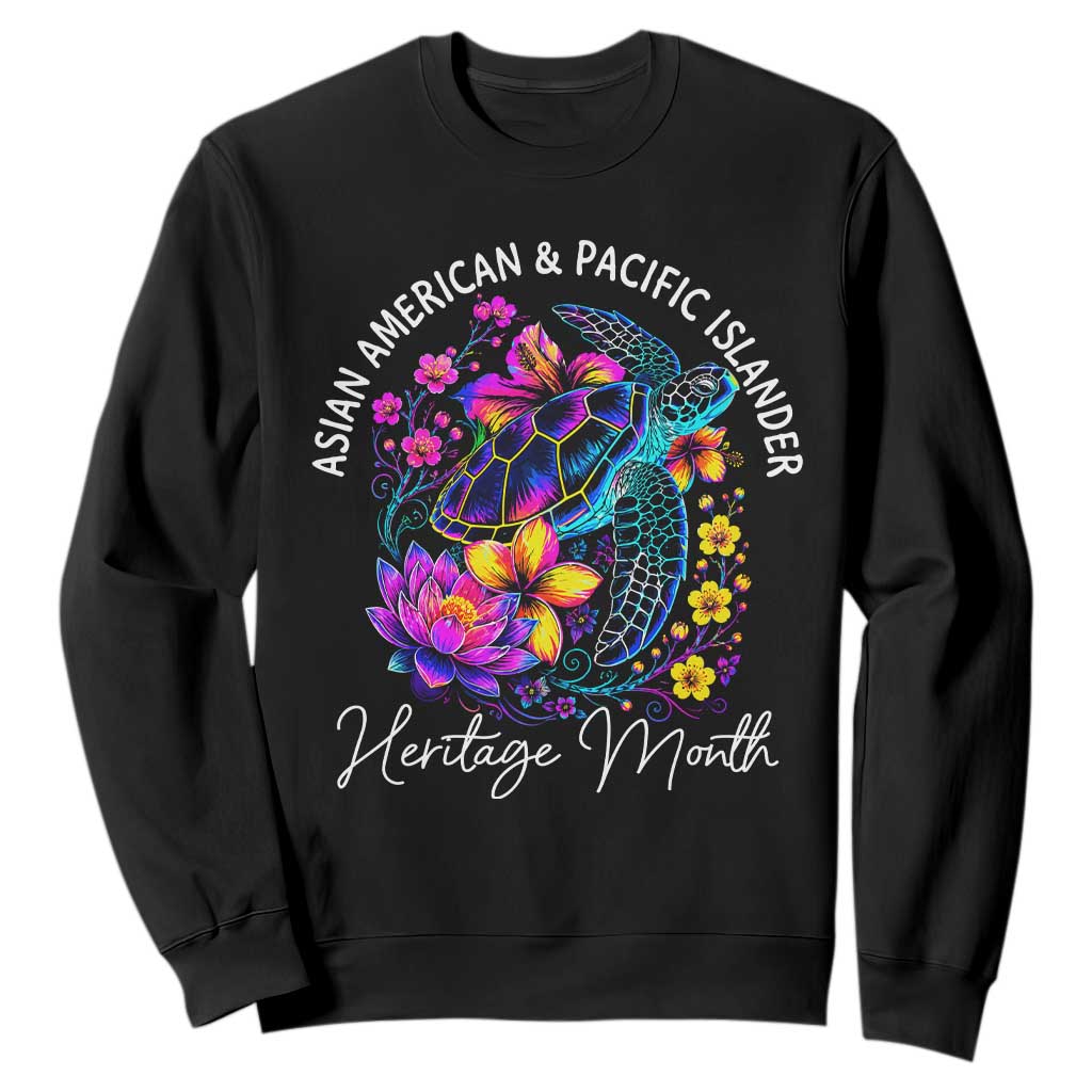 AAPI Asian American and Pacific Islander Heritage Month Sweatshirt Floral Sea Turtle TS11 Black Print Your Wear