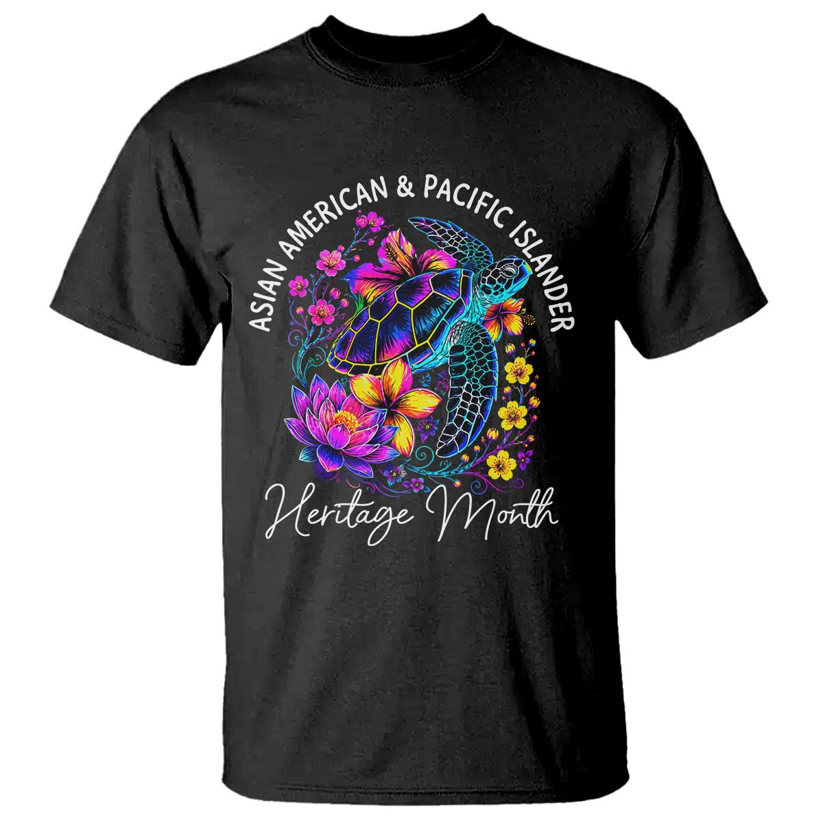 AAPI Asian American and Pacific Islander Heritage Month T Shirt Floral Sea Turtle TS11 Black Print Your Wear
