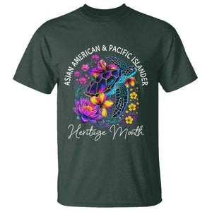 AAPI Asian American and Pacific Islander Heritage Month T Shirt Floral Sea Turtle TS11 Dark Forest Green Print Your Wear