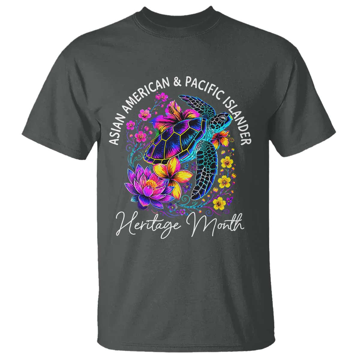 AAPI Asian American and Pacific Islander Heritage Month T Shirt Floral Sea Turtle TS11 Dark Heather Print Your Wear
