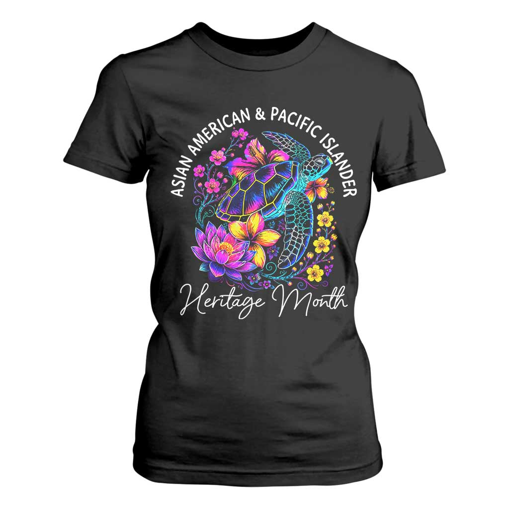 AAPI Asian American and Pacific Islander Heritage Month T Shirt For Women Floral Sea Turtle TS11 Black Print Your Wear