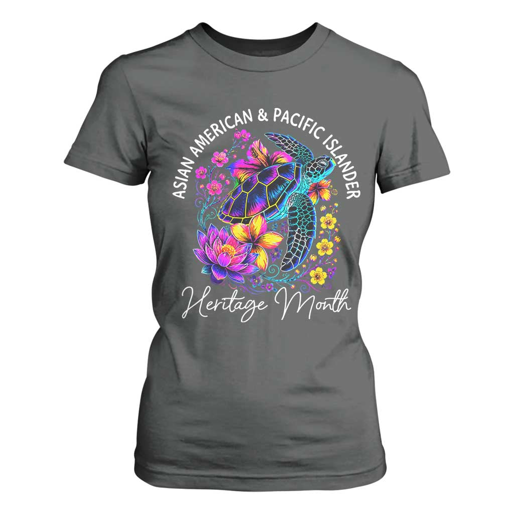 AAPI Asian American and Pacific Islander Heritage Month T Shirt For Women Floral Sea Turtle TS11 Dark Heather Print Your Wear
