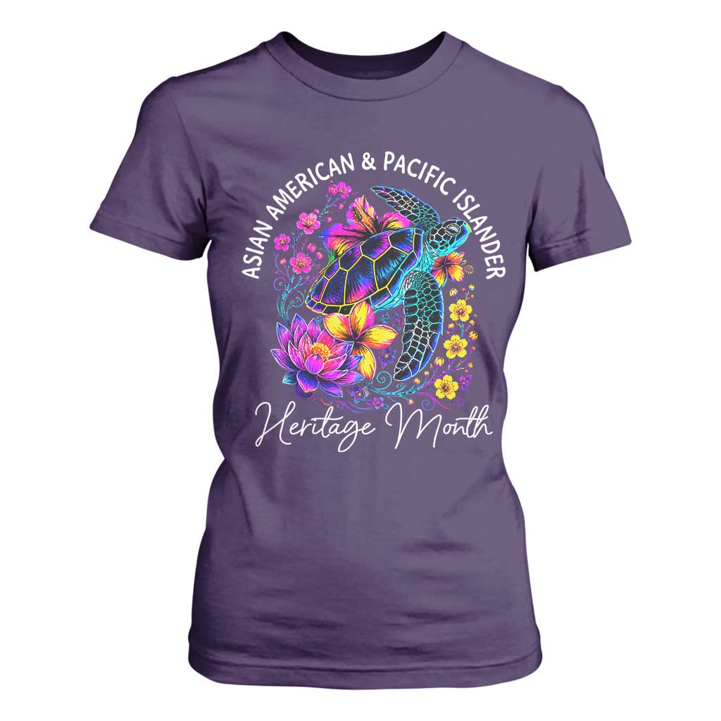 AAPI Asian American and Pacific Islander Heritage Month T Shirt For Women Floral Sea Turtle TS11 Purple Print Your Wear