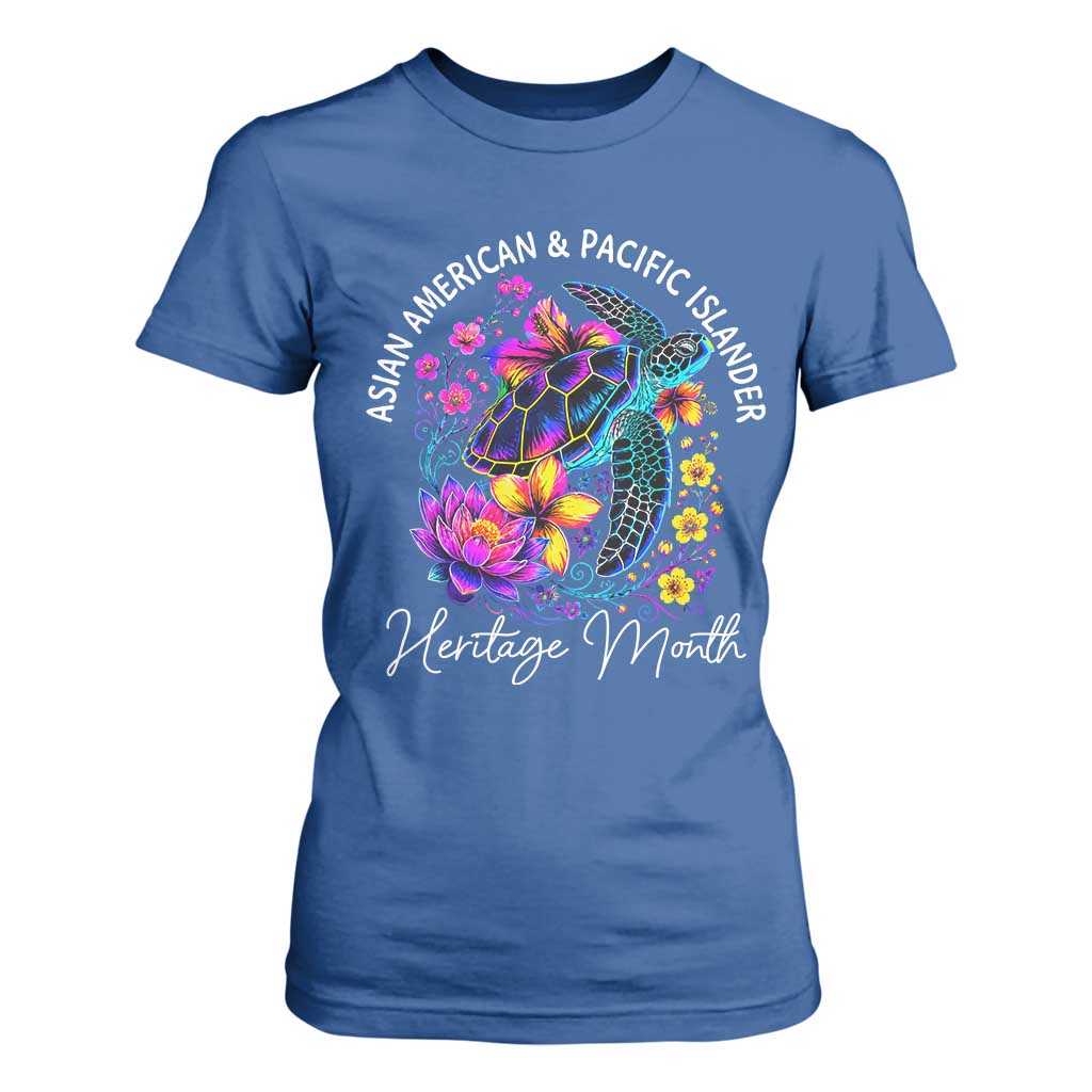 AAPI Asian American and Pacific Islander Heritage Month T Shirt For Women Floral Sea Turtle TS11 Royal Blue Print Your Wear