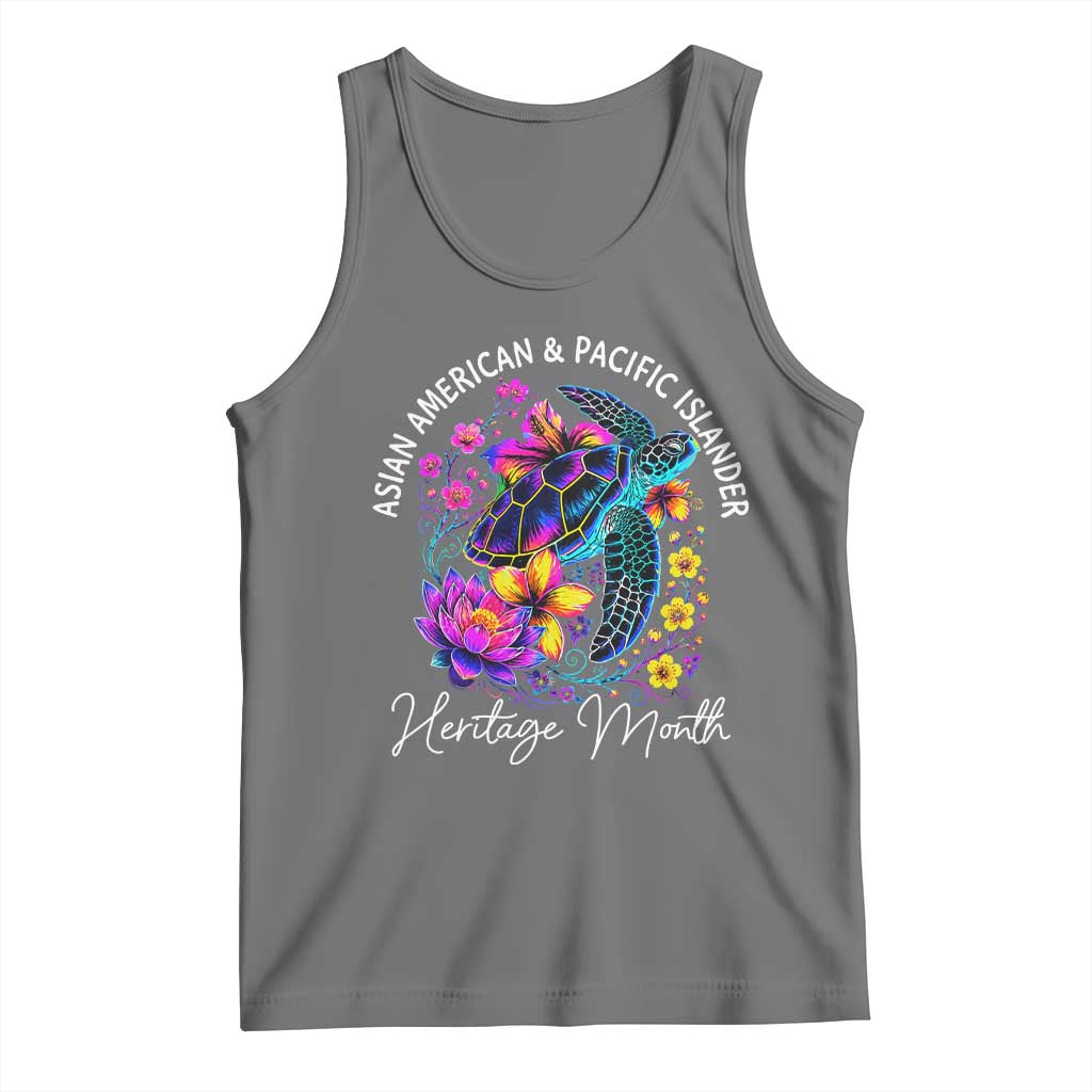 AAPI Asian American and Pacific Islander Heritage Month Tank Top Floral Sea Turtle TS11 Black Heather Print Your Wear