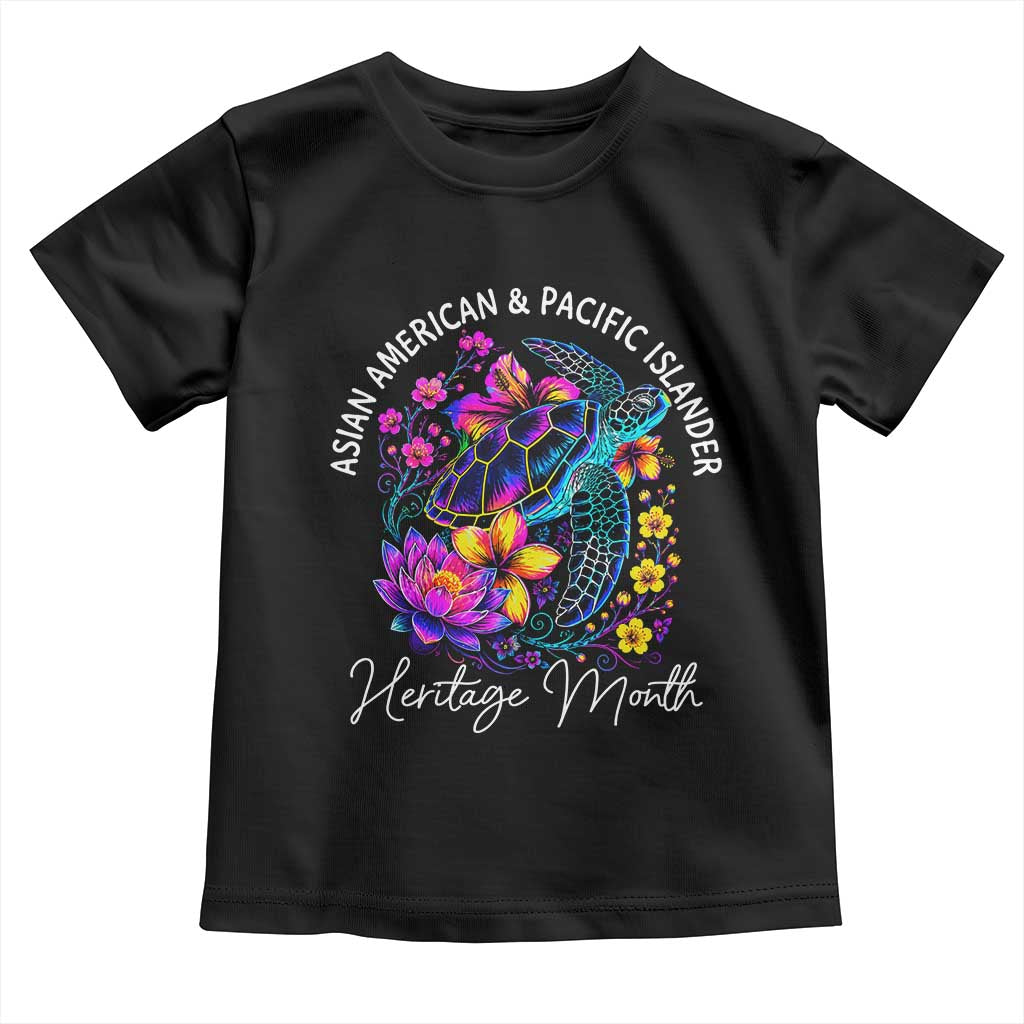AAPI Asian American and Pacific Islander Heritage Month Toddler T Shirt Floral Sea Turtle TS11 Black Print Your Wear