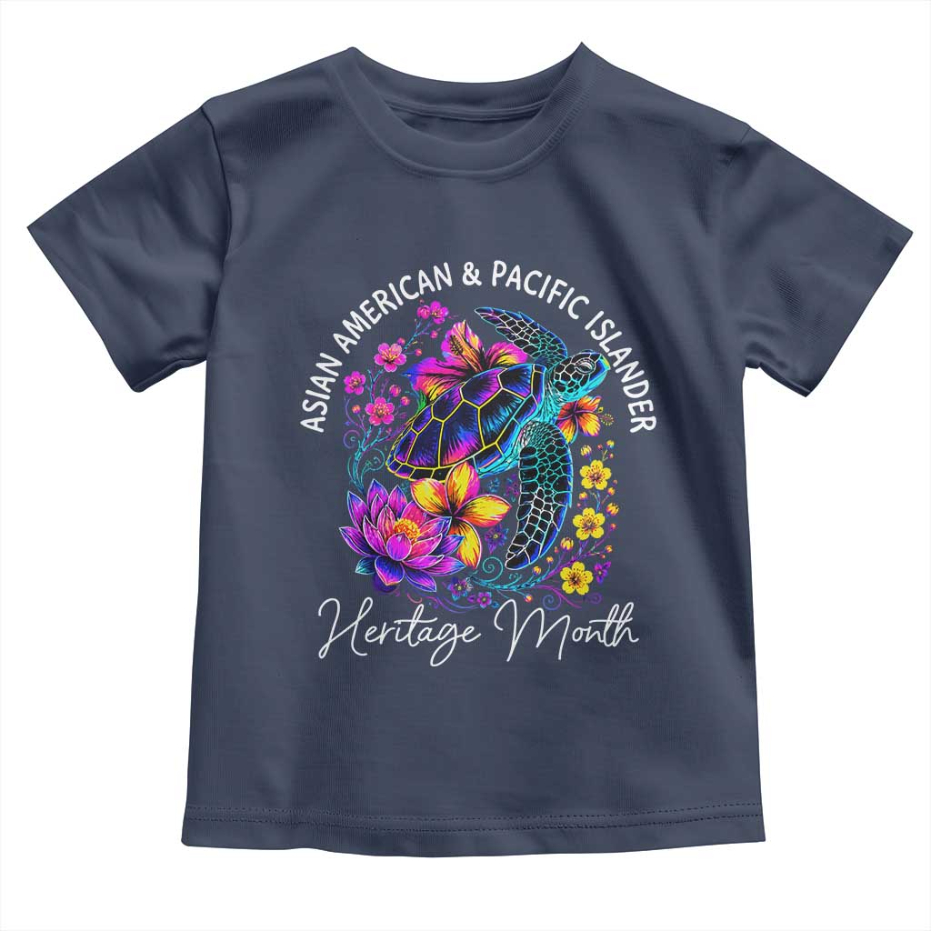 AAPI Asian American and Pacific Islander Heritage Month Toddler T Shirt Floral Sea Turtle TS11 Navy Print Your Wear