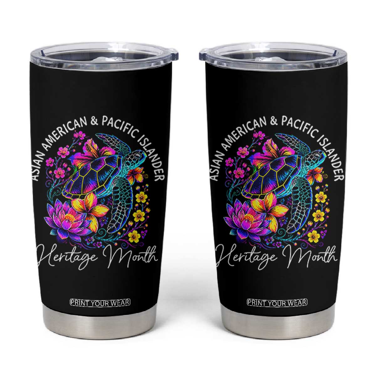 AAPI Asian American and Pacific Islander Heritage Month Tumbler Cup Floral Sea Turtle TS11 Black Print Your Wear