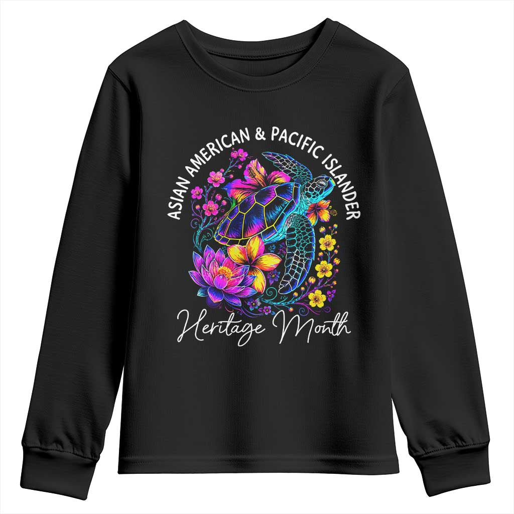 AAPI Asian American and Pacific Islander Heritage Month Youth Sweatshirt Floral Sea Turtle TS11 Black Print Your Wear
