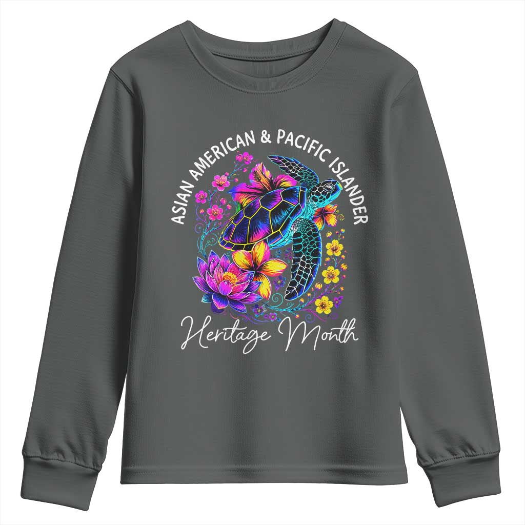 AAPI Asian American and Pacific Islander Heritage Month Youth Sweatshirt Floral Sea Turtle TS11 Dark Heather Print Your Wear