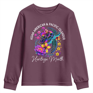 AAPI Asian American and Pacific Islander Heritage Month Youth Sweatshirt Floral Sea Turtle TS11 Maroon Print Your Wear