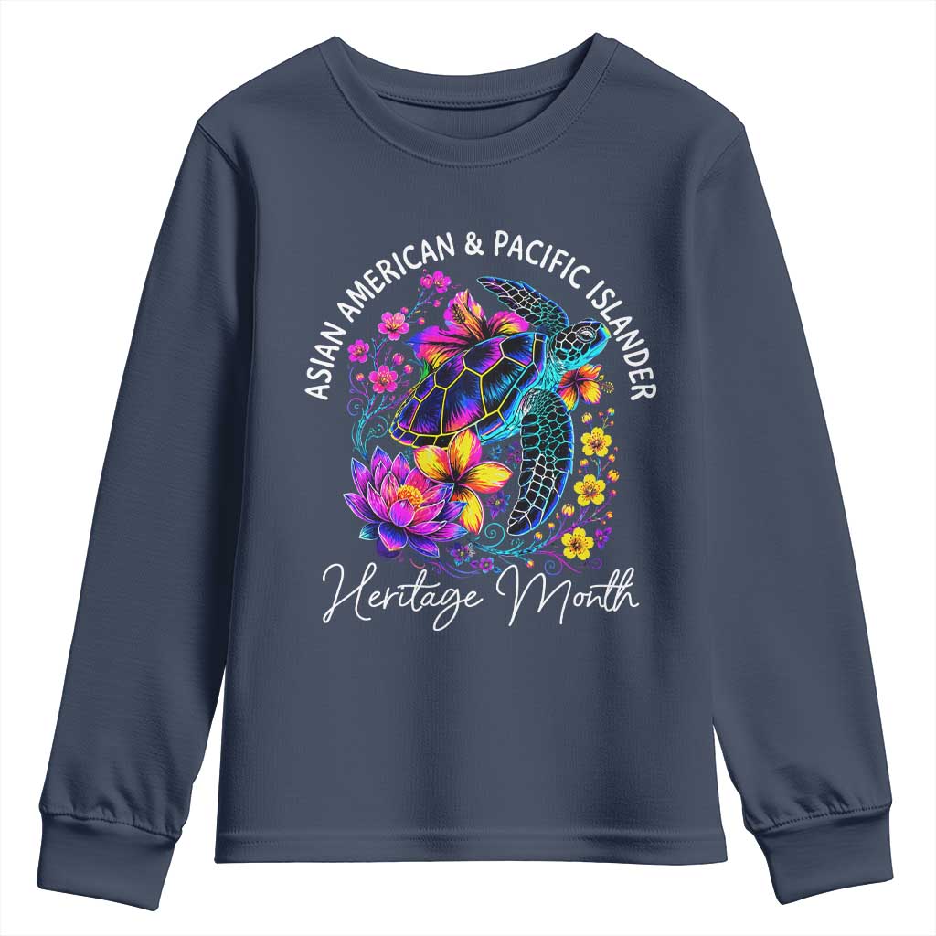 AAPI Asian American and Pacific Islander Heritage Month Youth Sweatshirt Floral Sea Turtle TS11 Navy Print Your Wear