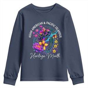 AAPI Asian American and Pacific Islander Heritage Month Youth Sweatshirt Floral Sea Turtle TS11 Navy Print Your Wear