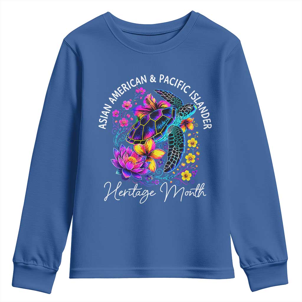 AAPI Asian American and Pacific Islander Heritage Month Youth Sweatshirt Floral Sea Turtle TS11 Royal Blue Print Your Wear