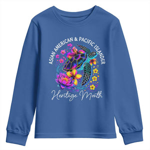 AAPI Asian American and Pacific Islander Heritage Month Youth Sweatshirt Floral Sea Turtle TS11 Royal Blue Print Your Wear