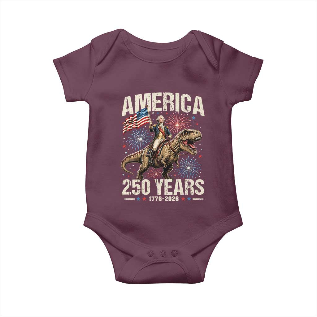 America 250 Years George Washington Riding Tyrannosaurus Rex Baby Onesie TS11 Maroon Print Your Wear