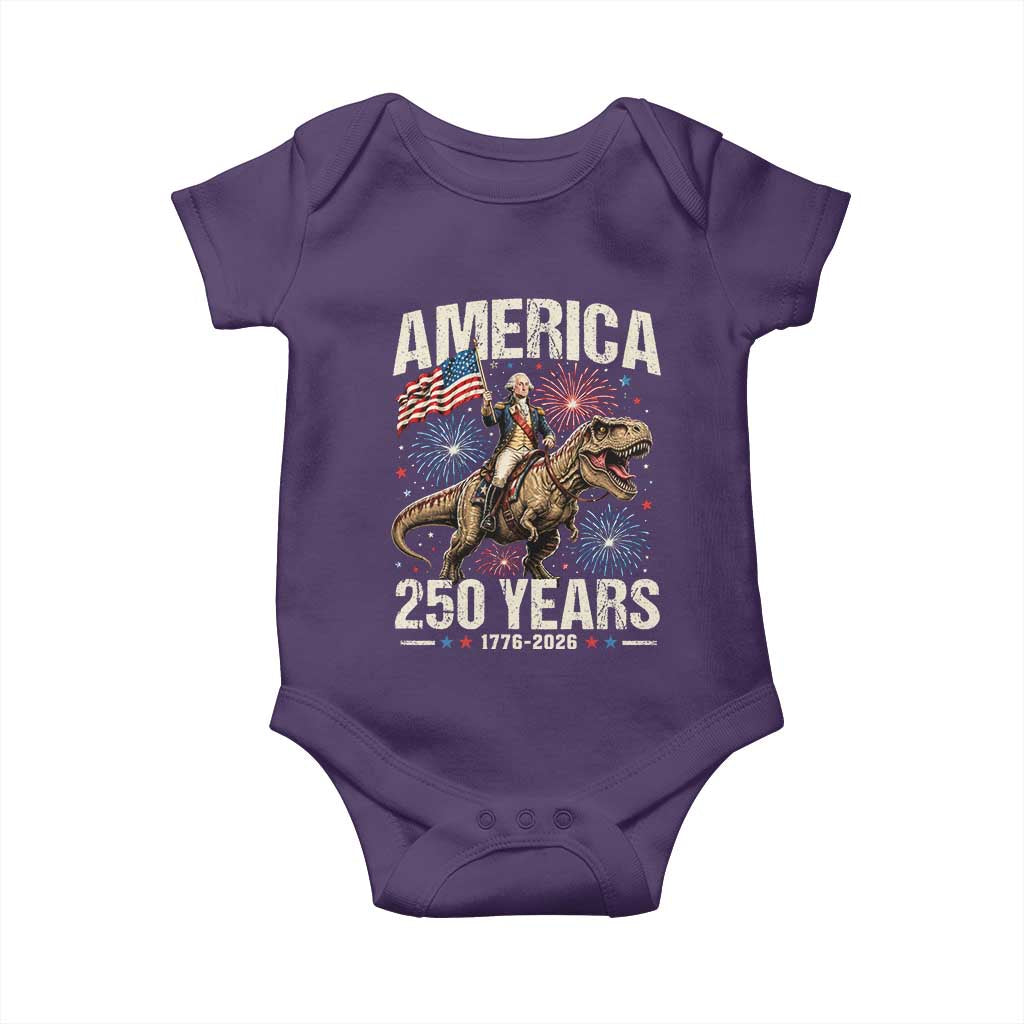 America 250 Years George Washington Riding Tyrannosaurus Rex Baby Onesie TS11 Purple Print Your Wear