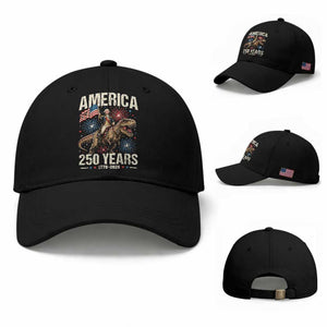America 250 Years George Washington Riding Tyrannosaurus Rex Baseball Cap TS11 Baseball Cap Universal Fit Black Print Your Wear