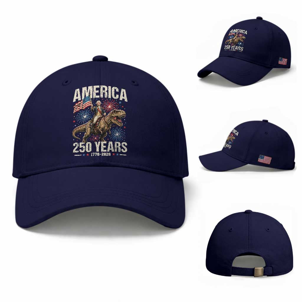 America 250 Years George Washington Riding Tyrannosaurus Rex Baseball Cap TS11 Baseball Cap Universal Fit Dark Blue Print Your Wear