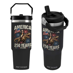 America 250 Years George Washington Riding Tyrannosaurus Rex Flip Straw Tumbler TS11 One Size: 30 oz Black Print Your Wear